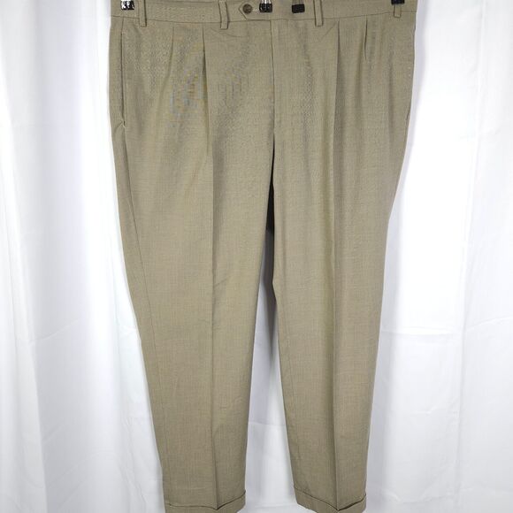 Lauren Ralph Lauren Mens 42x32 Beige Pleated Cuffed Polyester Rayon Dress Pants - Picture 1 of 7